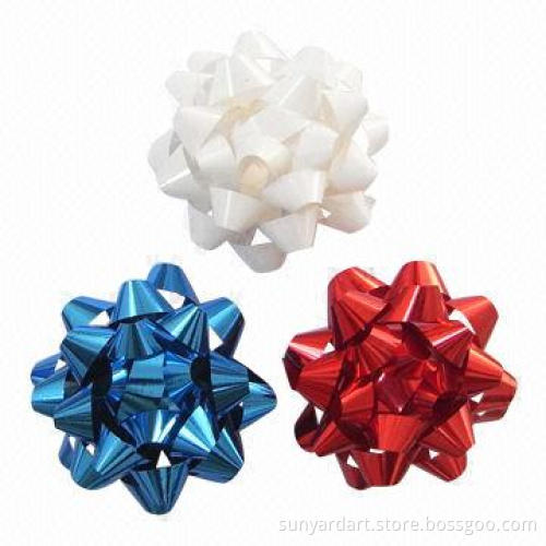 PP Ribbon Star Gift Bows with self-adhesive tab, measures 15mm x 3.5-inch x 20 loops